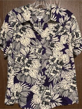 Croft & Barrow Purple Floral Short-Sleeve Button-Up Shirt